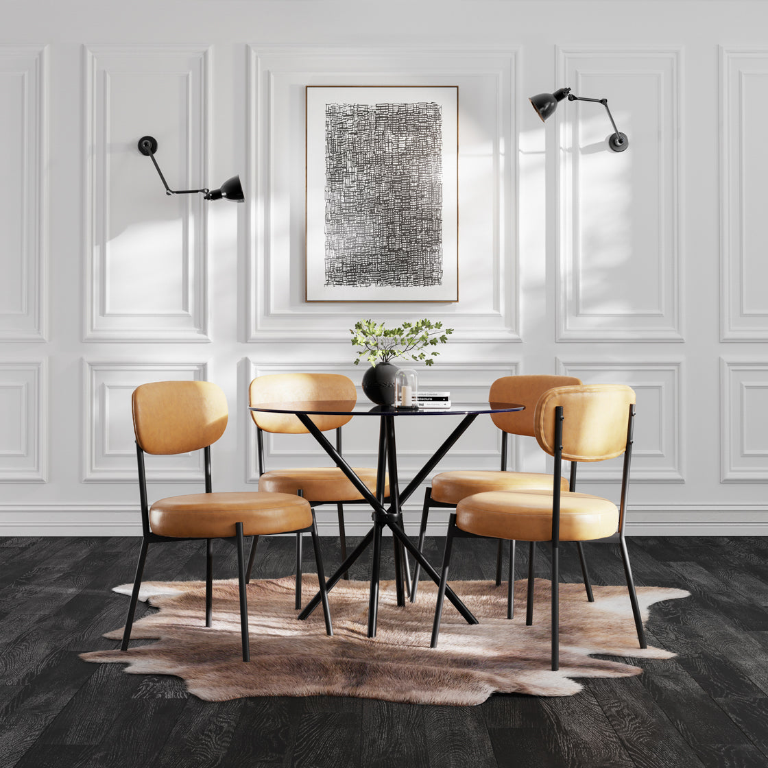 Casa Glass and Black Dining Table 4 Smith Caramel Chairs