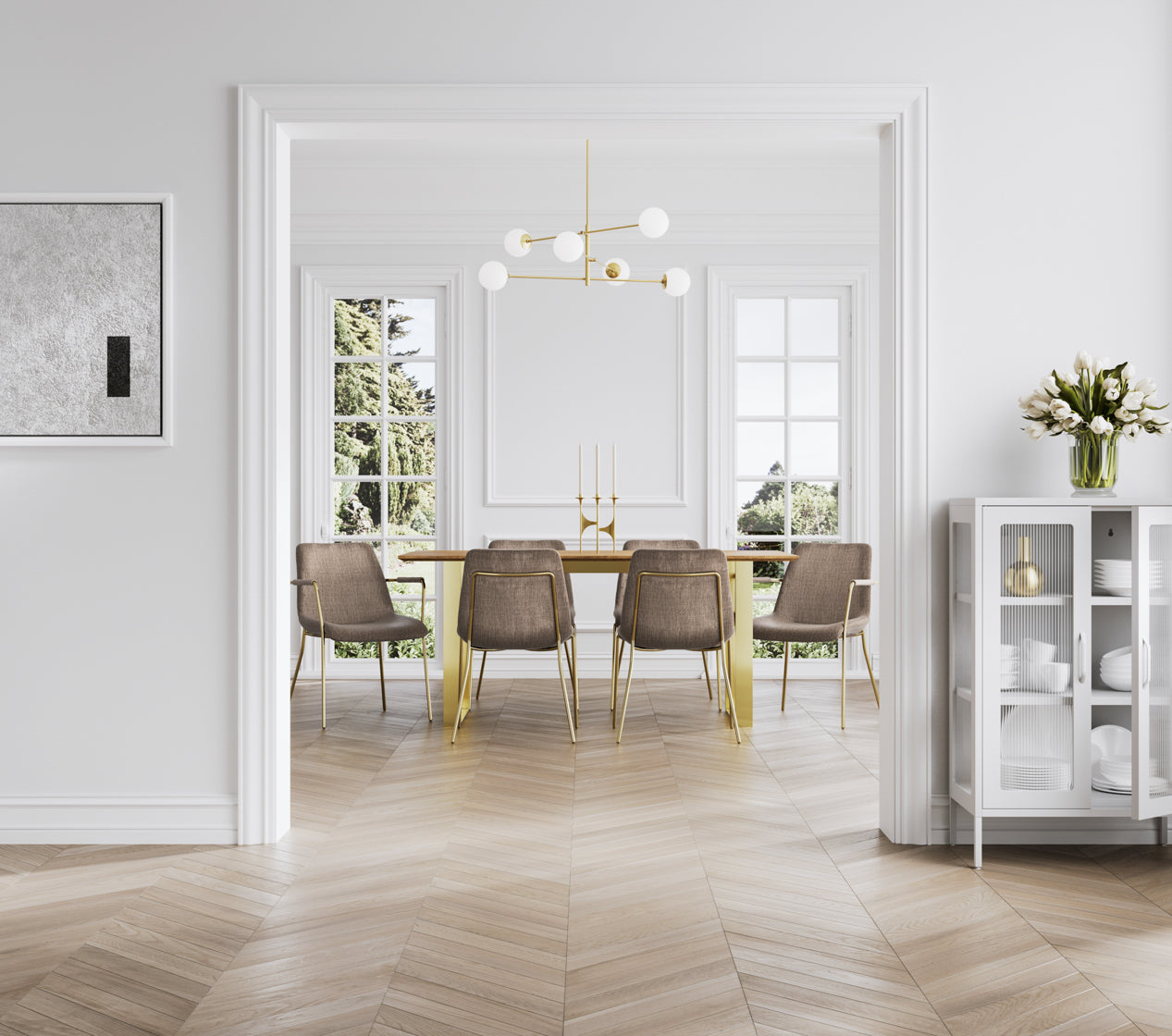 Carlo Taupe and Gold Dining Chair with Arms
