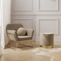 Charles Chair and Lara Small Pouffe Beige Velvet and Brushed Gold