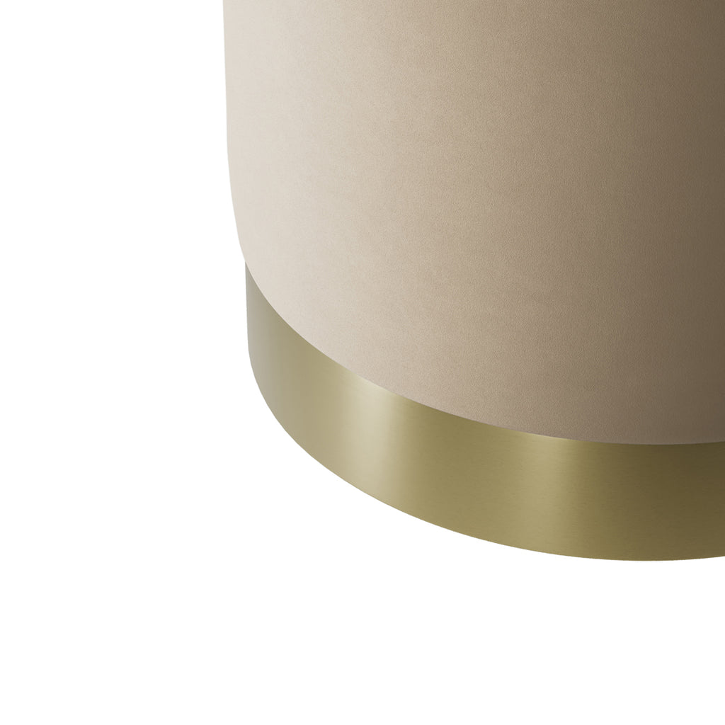 Charles Chair and Lara Small Pouffe Beige Velvet and Brushed Gold